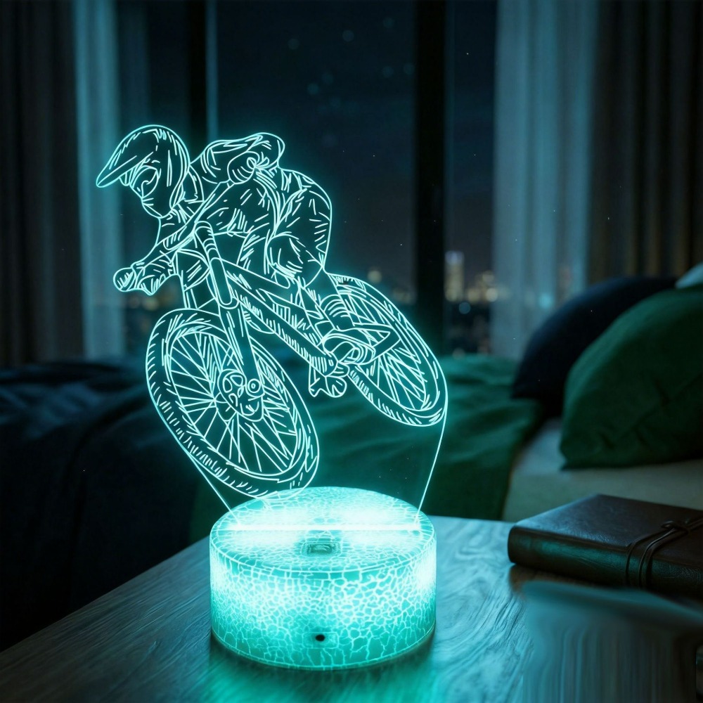 Mountain Biking Holidays - Nighdn マウンテンバイクライダー 3D イリュージョンナイトライト LED 色が変わるベッドサイドランプ