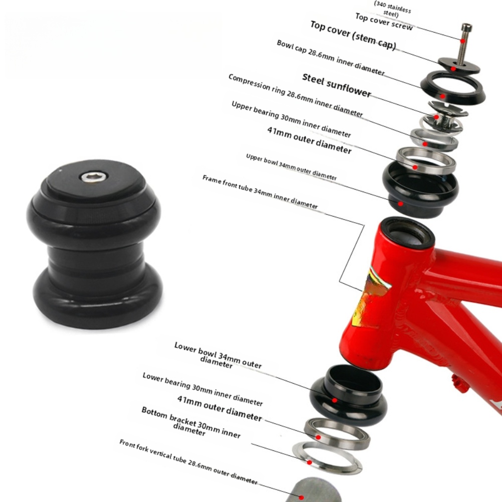 Mountain Biking Tube - 28.6mm径のトップキャップヘッドセット。ストレートフォークのマウンテンバイクに対応。34/44mmのヘッドチューブに適合。アルミニウム合金製。