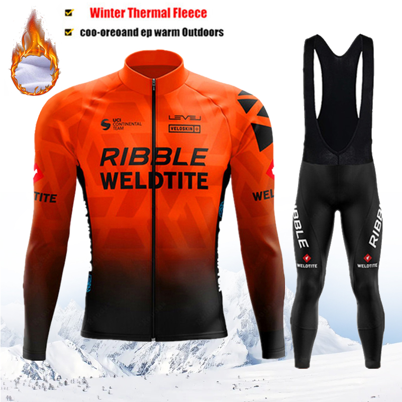 Mountain Biking Trousers - RIBBLE 冬用サイクリングジャージセット メンズ サーマルフリース 自転車ウェア MTB