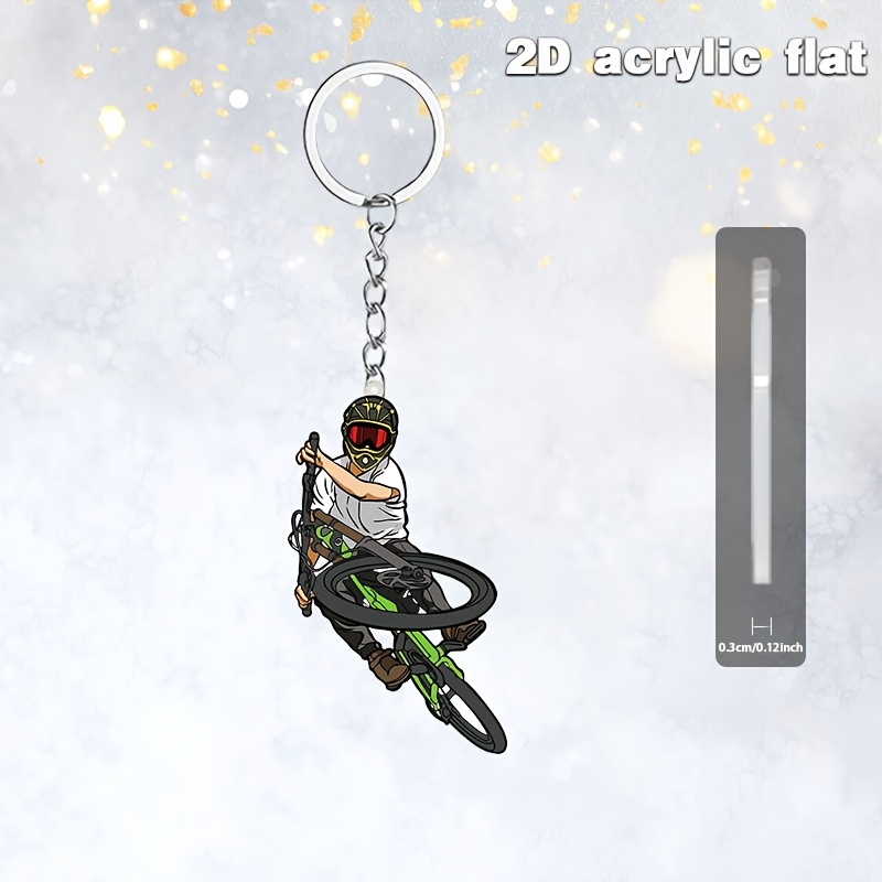 Mountain Biking Holidays - 2Dカートゥーンマウンテンバイクアスリートキーホルダー アクリル製 パーティーギフト クラシックエクストリームダウンヒルスポーツ愛好家向け ホリデーペンダント